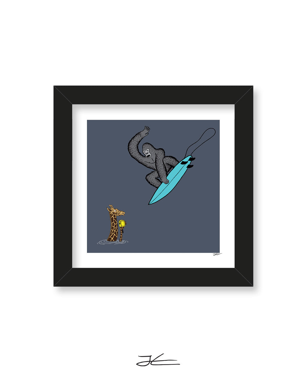 Surfing Gorilla/ Giraffe - Print/ Framed Print