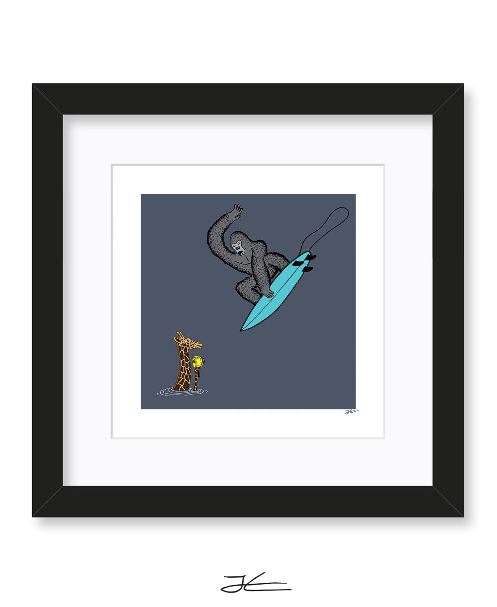 Surfing Gorilla/ Giraffe - Print/ Framed Print