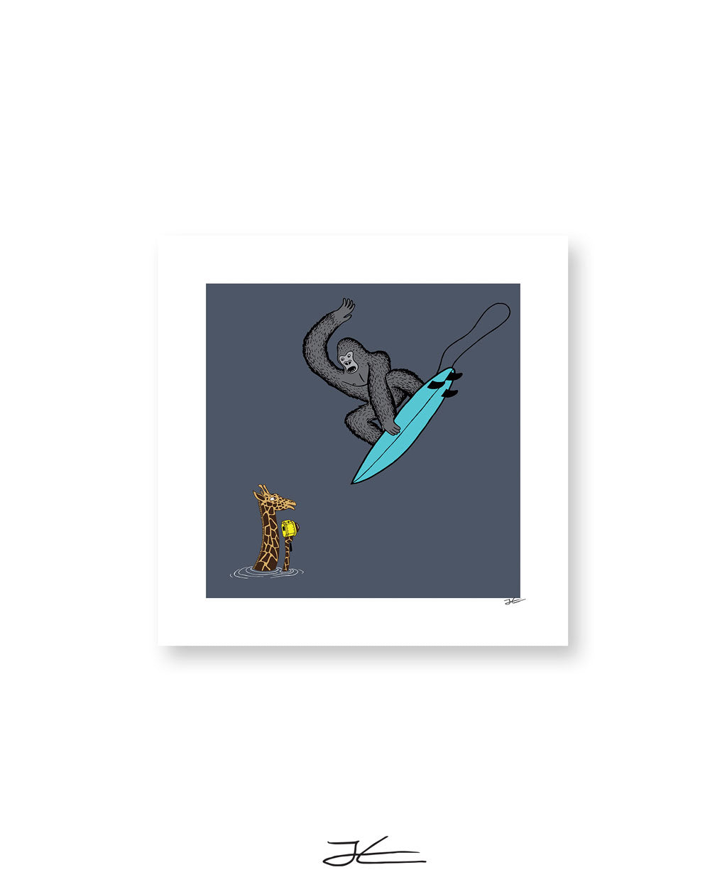 Surfing Gorilla/ Giraffe - Print/ Framed Print