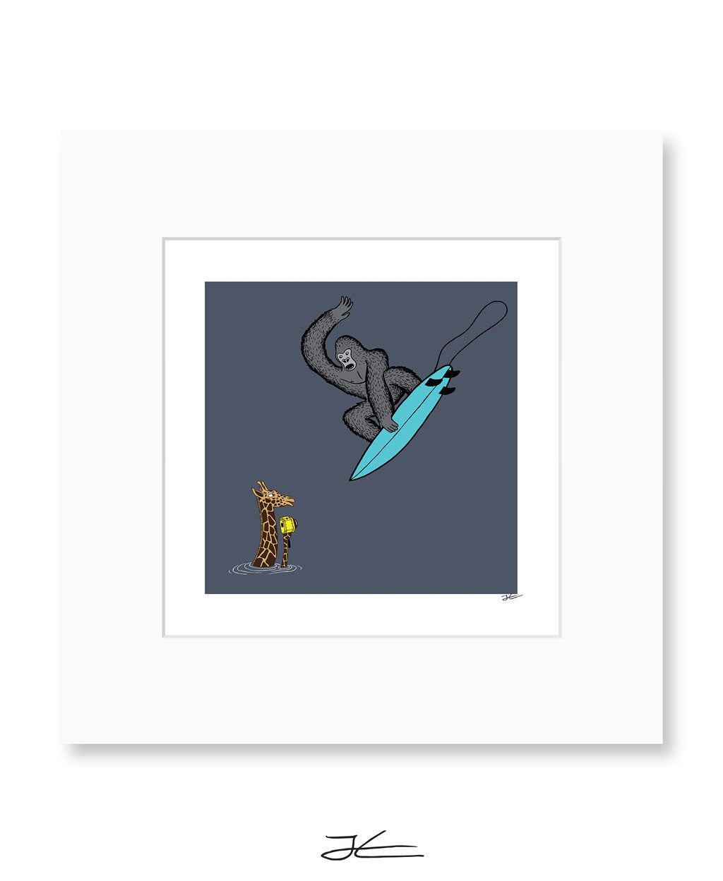 Surfing Gorilla/ Giraffe - Print/ Framed Print