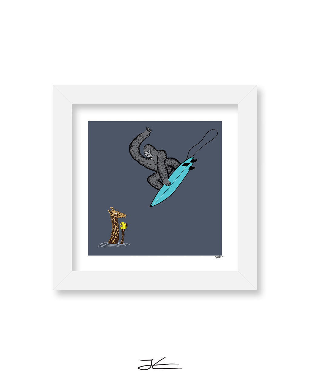 Surfing Gorilla/ Giraffe - Print/ Framed Print