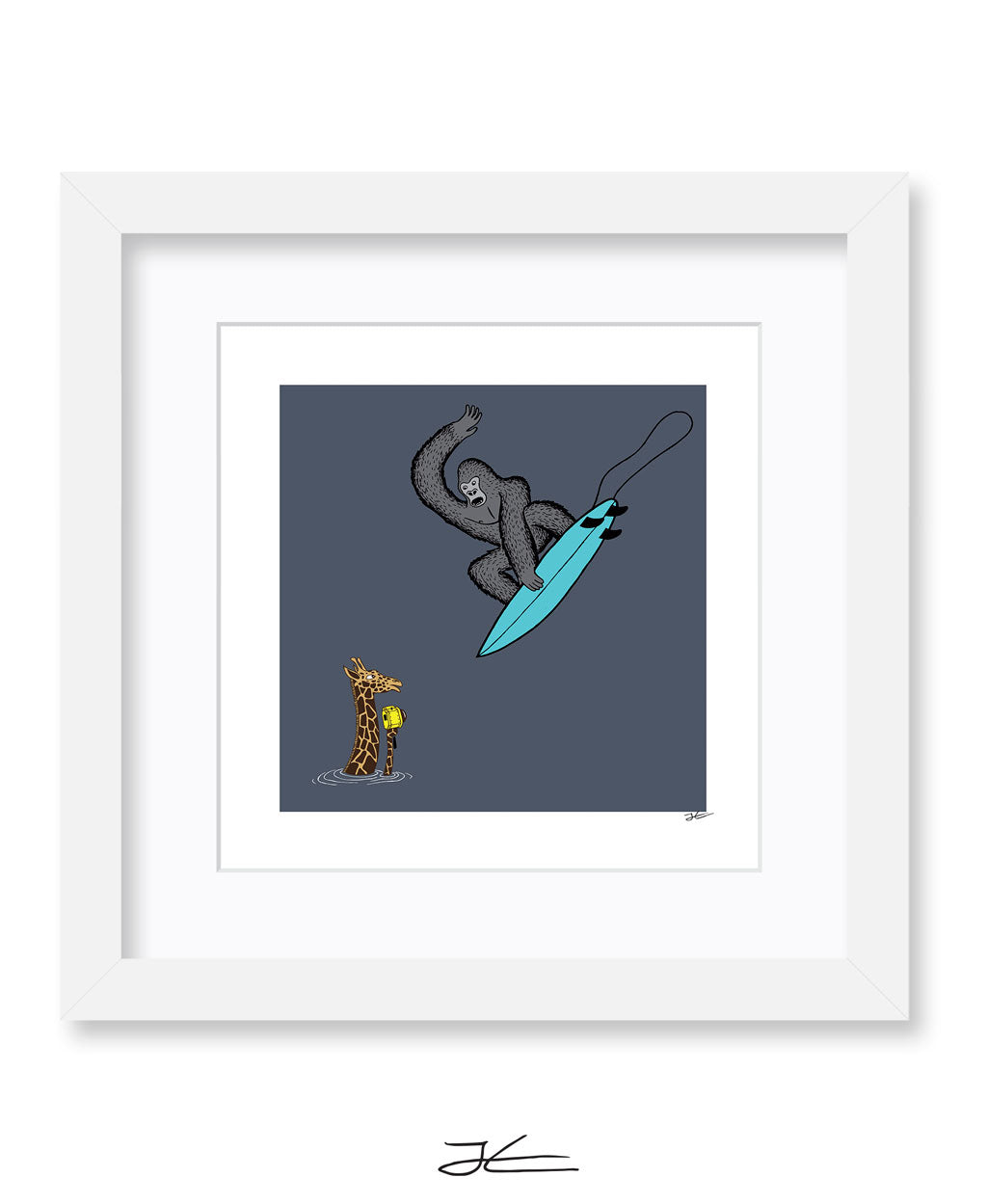Surfing Gorilla/ Giraffe - Print/ Framed Print
