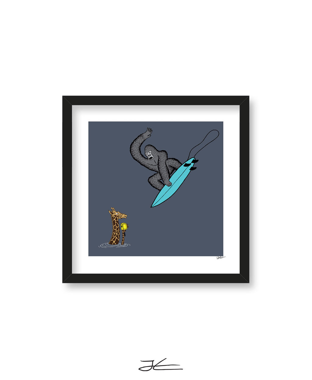 Surfing Gorilla/ Giraffe - Print/ Framed Print