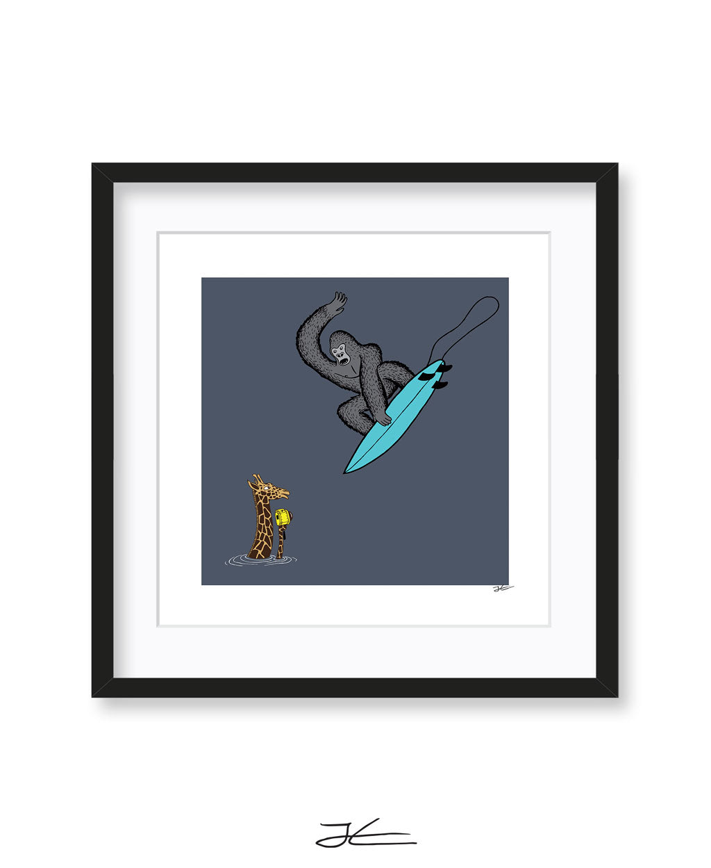 Surfing Gorilla/ Giraffe - Print/ Framed Print