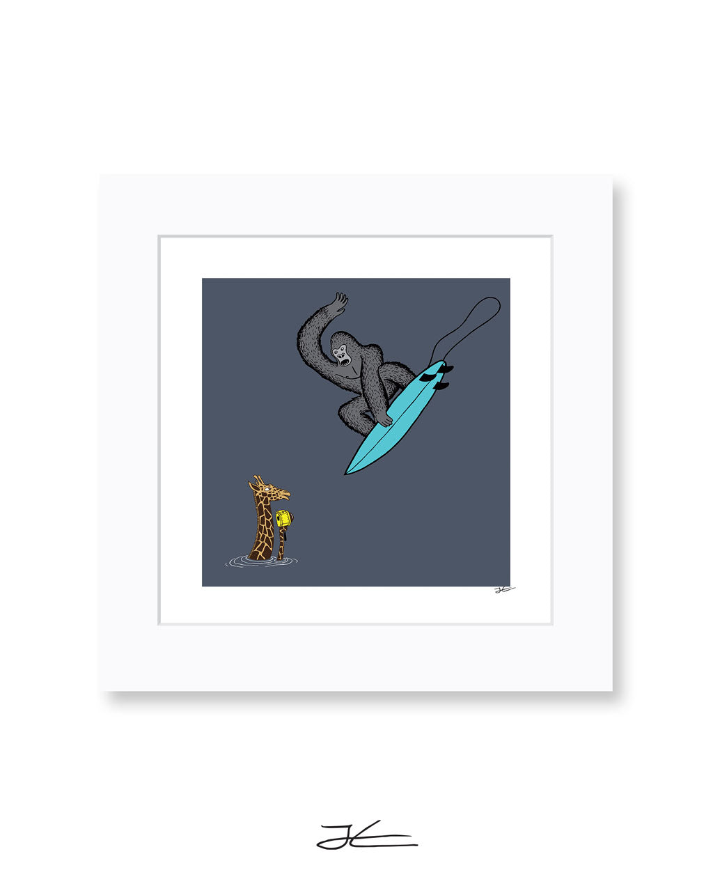 Surfing Gorilla/ Giraffe - Print/ Framed Print