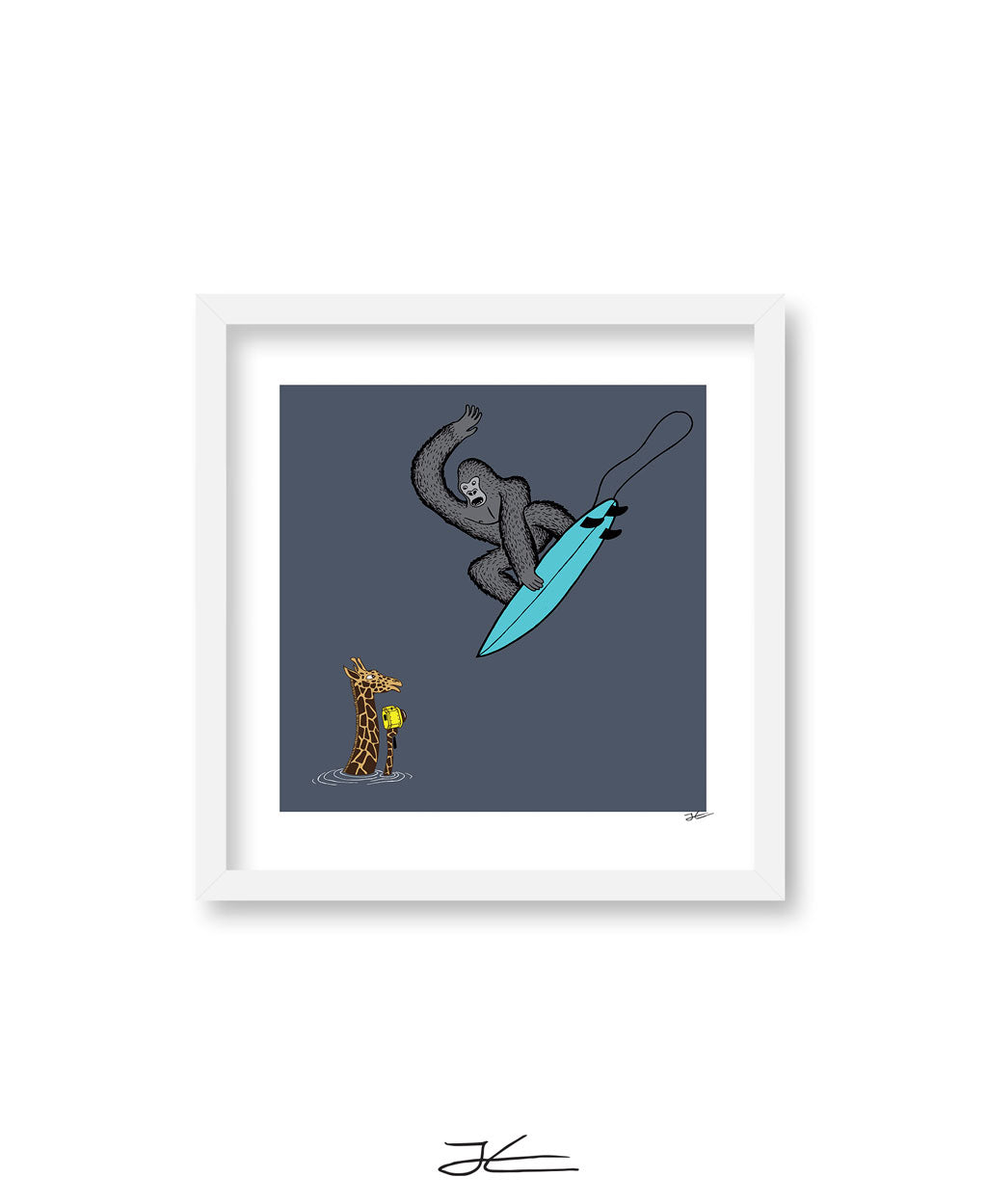 Surfing Gorilla/ Giraffe - Print/ Framed Print