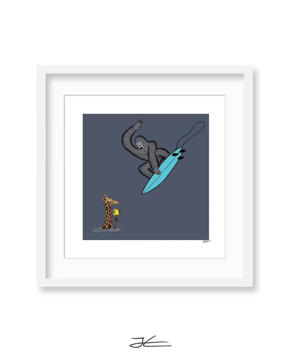 Surfing Gorilla/ Giraffe - Print/ Framed Print