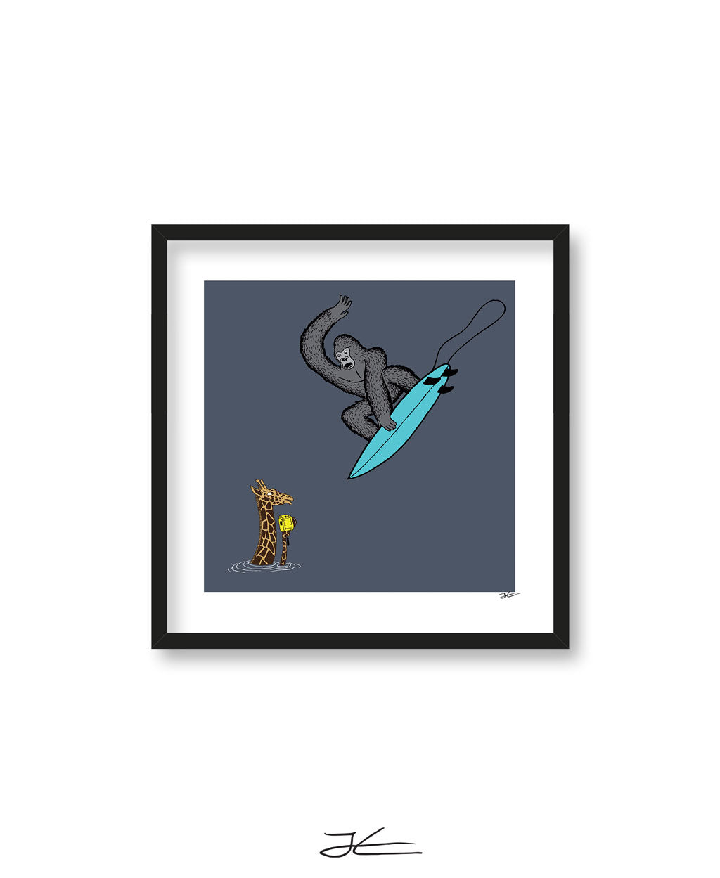 Surfing Gorilla/ Giraffe - Print/ Framed Print