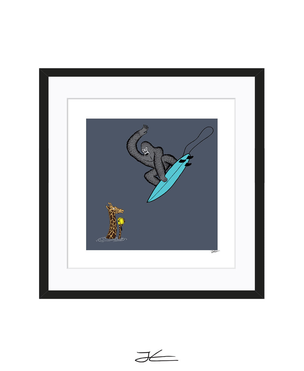 Surfing Gorilla/ Giraffe - Print/ Framed Print
