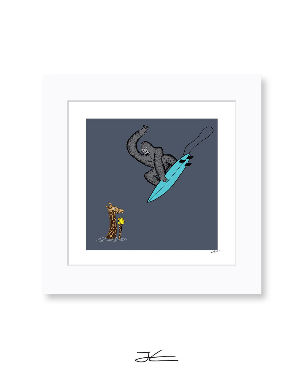 Surfing Gorilla/ Giraffe - Print/ Framed Print