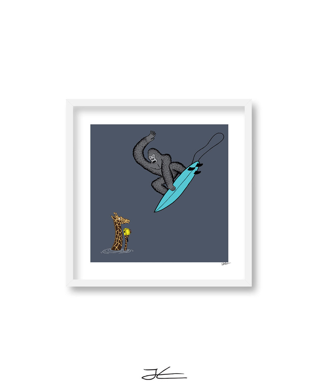 Surfing Gorilla/ Giraffe - Print/ Framed Print