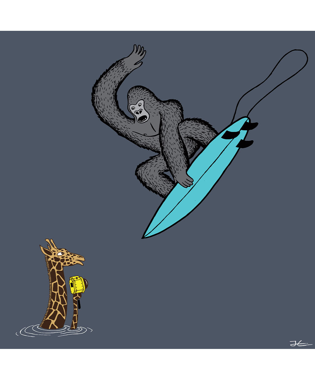 Surfing Gorilla/ Giraffe - Print/ Framed Print