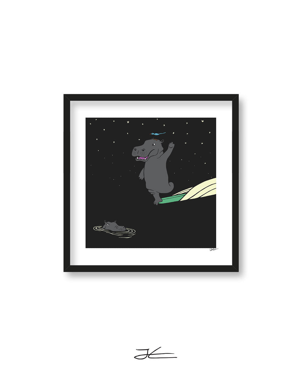 Surfing Hippo - Print/ Framed Print