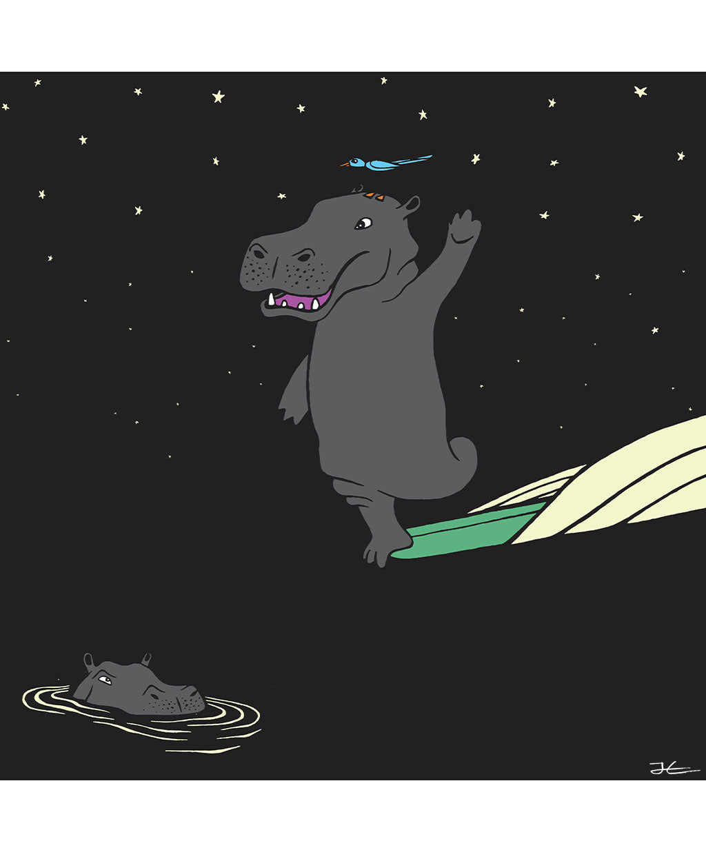 Surfing Hippo - Print/ Framed Print