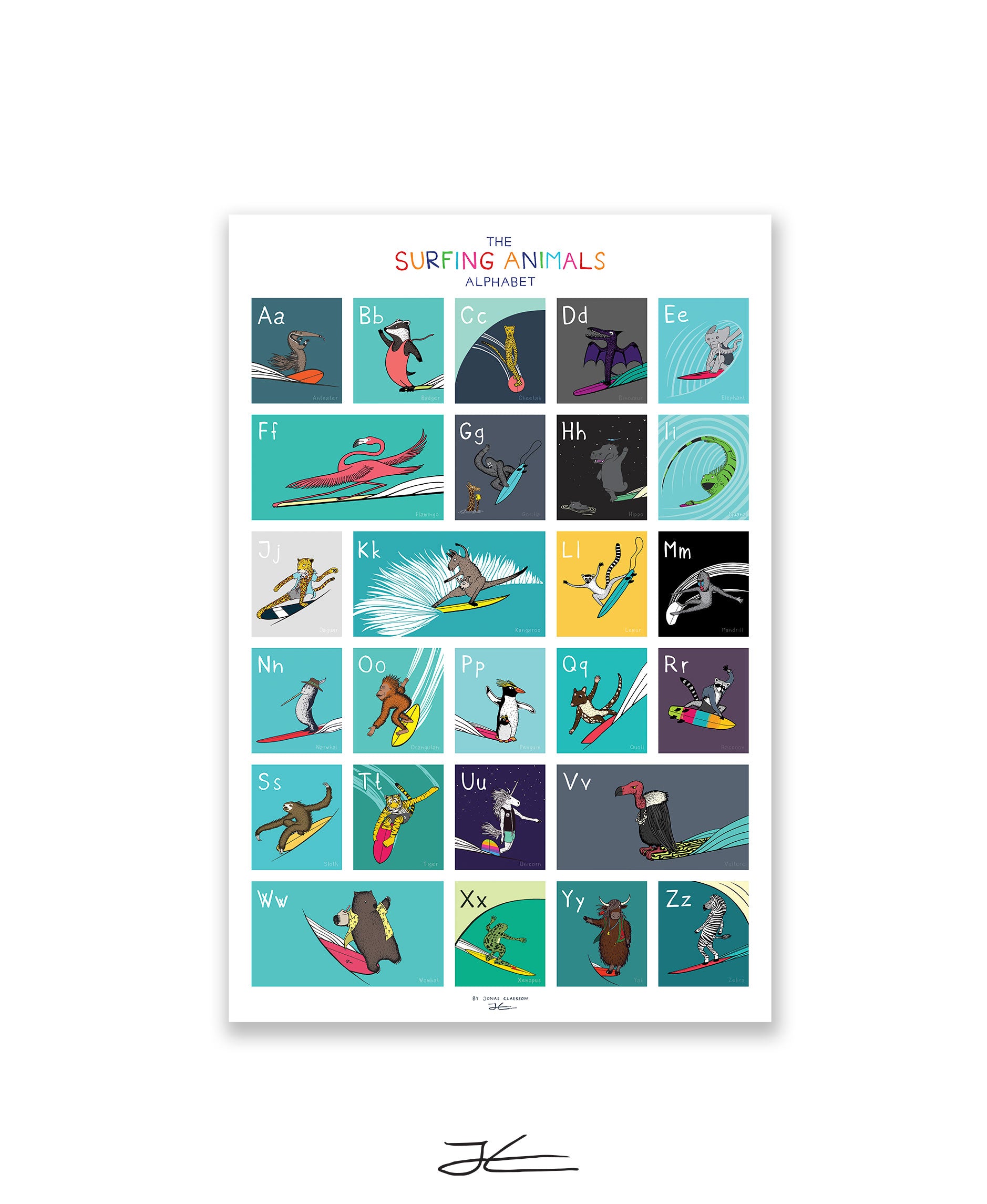 The Surfing Animals ABC Poster - 24x36" (61x91cm)